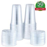 Eupako 20 oz Disposable Plastic Cups with Lids, Iced Coffee Cups with Lids, BPA-Free, 50 Sets
