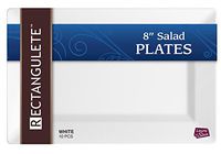 [40 Count - 8 Inch Plates] Rectangulete Designer Tableware Premium Heavyweight Plastic White Color Rectangle Salad - Appetizer Plates With Border, Party & Wedding, Event Plate, Disposable Dishes