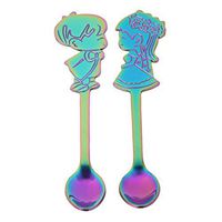 TraveT 1Pair Stainless Steel Coffee Spoon, Mini Lover Couple Teaspoons for Coffee Tea Dessert Drink Mixing Milkshake Spoon Tableware, Multi-functional Kitchen Tools, Colorful