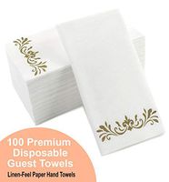 Rustic Gold Dinner Napkins, Disposable Party Napkins, Paper Napkins Decorative, Linen Feel Disposable Hand Towels for Wedding, Guest Bathroom & More - White with Rustic Gold, 100 Pack, 8.25 x 4 Inches