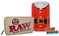 RAW Smell Proof Smokers Pouch (Large), Raw King Size Supreme, RAW Hemp Plastic Roller 110mm, Rolling Paper Depot Kewltube, with Leaf Lock Gear Rolling Tray (Santa)- 5 Item Bundle