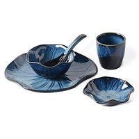 AXZHYX Bowl Japanese Ceramic Tableware Set Home One Person Restaurant Matching Set of 5 Hotel Tableware Home Noodles Boiled Fish Soup Bowl (Color : Blue)