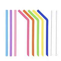 UlikeLF 8Pcs Silicone Straws Reusable Extra Long Flexible Drinking Straws for Yeti/RTIC 20 and 30 oz Tumbler - 3 Straight Straw + 5 Bent Straight + 2 Cleaning Brushes