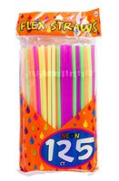 Jacent Disposable Drinking Straws - Neon Plastic Flex Straws, 125 Count per Pack, 1-Pack