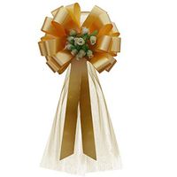 Gold Pull Bows with Gold Tulle Tails and Rosebuds - 8" Wide, Set of 6, Wedding Pew Bows, Aisle Decoration, Reception, Anniversary, Christmas, School Dance, Fundraiser, Birthday, Party, Thanksgiving