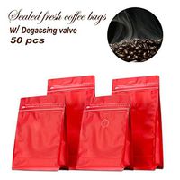 Stand-up Storage Bags Pouches Airtight Coffee Bean Flower Tea Snack Dried Fruit Food with Degassing Valve 8 OZ High Barrier 50 Pack Zipper