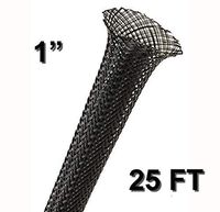 Electriduct 1" Black PET Expandable Braided Sleeving Cable Mesh Flexible Wire Sleeve - 25 Feet