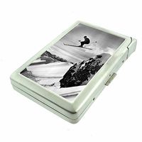 Cigarette Case with Built in Lighter Vintage Skiing Snow Winter S1 Smoking King Size Cigarettes Silver Metal Wallet 4" X 2.75" RFID Protection