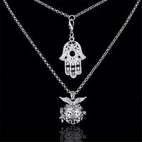 Hamsa Charms Aromatherapy Diffuser Multilayer Necklace Healing Lava Stone Essential Oils Pendant Angel Wing Locket