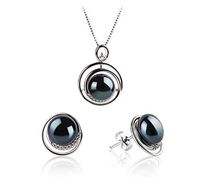 Kelly Black 9-10mm AA Quality Freshwater 925 Sterling Silver Cultured Pearl Set For Women