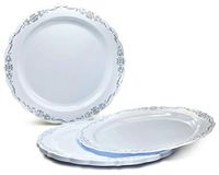 " OCCASIONS" 60 Plates Pack, Disposable Wedding Party Plastic Plates (10'' Dinner Plate, Verona in Blue & Silver)