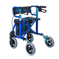 Lightweight Foldable 4 Wheel Rollator Walker Aid with Padded Seat Lockable Brakes and Storage Bag, Adjustable Height, Blue,Max Load 136kg