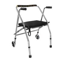 LHQ-HQ Walking Aid, Stainless Steel Folding Four Legs Old Man Walker Belt Wheel Elderly Disabled People Aid,Black