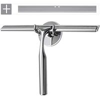 YunNasi Stainless Steel Shower Squeegee with Suction Cup Hooks Holder 1 Replacement Silicone Blade Glass Scraper Window Wiper for Bathroom Door Car Kitchen Cleaning (Style 2)