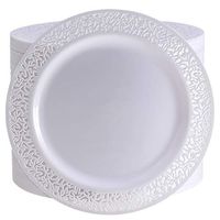 72 Pieces White Plastic Dinner Plates, 10.25 inch Lace Design Disposable Lunch Plates, Safe & Reusable and Ideal for Weddings & Party