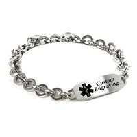 My Identity Doctor - Custom Engraved Medical Alert Bracelet - 316L Steel 8mm Round Link - Black - Wrist Size 6.75 Inch