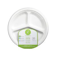 Repurpose Compostables Plant-Based Sectional Bagasse Plates, 10 Inch, 20 Count