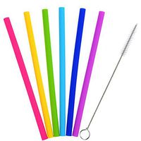 Reusable Silicone Drinking Straws, Iuhan 6Pcs Ultra Long 10 Inch Flexible Drinking Silicone Straws for Tumbler Rumblers Cold Beverage, Cleaning Brush Included (B-Straight Straw)
