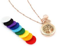Rose Gold Tree of Life Essential Oil Diffuser Necklace – Aromatherapy Jewelry - Hypoallergenic 316L Surgical Grade Stainless Steel, 20.8" Chain + 9 Washable Insert Pads + Charms