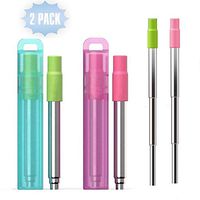 Reusable-Metal-Straws-Collapsible-Drinking-Straw Composed of Telescopic Stainless Steel and Food-grade Silicone Portable Set with Hard Case Holder and Cleaning Brush For Party Travel