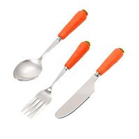 Sacow Children Dinnerware, 3 Piece Cute Carrot Stainless Steel Child Flatware Cutlery Fork Spoon Knife