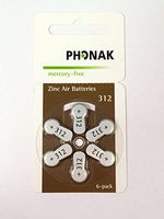 Phonak Mercury Free Size 312 Zinc Air Hearing Aid Batteries (6 Batteries)