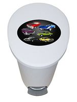 The Furniture Cove New 2.6 Gallon White Plastic Step Trash Can Waste Basket Featuring the Choice of Your Favorite Novelty Themed Logo - FREE Trash Liner Included (Muscle Car)
