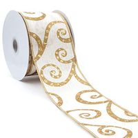 CT CRAFT LLC Ivory Canvas with Gold Swirl Wired Ribbon - 2.5 Inch x 10 Yards x 1Roll