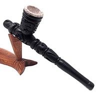 Handcrafted Wood Tobacco Pipe with deep Stone Bowl Black 2 in 1 Ebony 6.5 inches Handmade