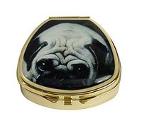 XUTAI Custom Personalized Fan Shape Stainless Steel Gold Glass Travel Pill Case Vitamin Decoration Box (Pug Dog)