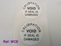 500 Labels , Calibration Void If Seal Is Damaged Labels , Tamper Evident Labels , 19mm Diameter Round , Black on White , Stickers break up on attempted removal