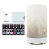 Edens Garden Taupe Ceramic Diffuser & Sleep Essential Oil 6 Set, Best Hand-Crafted Ultrasonic Essential Oil Mist Diffuser (Great for Sleep & Relaxation), 100 ml Capacity, 6/10 ml