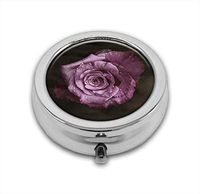 LuxSweet Pill Box,Blooming Roses Pill Case for Purse Pocket Pill Organizer with 3 Compartments Silver 2.1 Inches Portable Vitamin Medicine Case Holder