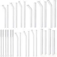 Eskyhouse Glass Straws Clear Bent|Straight Glass Reusable Straw For Smoothies, Tea, Juice, Water, Essential Oils - 28Pack With Cleaning Brushes