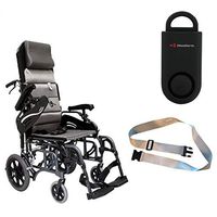 Karman VIP-515 Aluminum Lightweight Transport Wheelchair, Upgraded to Elevating Legrests, 16"W X 16"D Seat, Adjustable Armrests & Free 130 dB Black Personal Safety Alarm/Siren! + Silver Seatbelt!