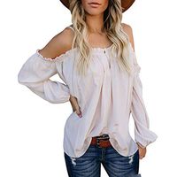 Meikosks Womens Off Shoulder Tops Loose Long Sleeve T Shirt Solid Color Casual Blouses Tunic White