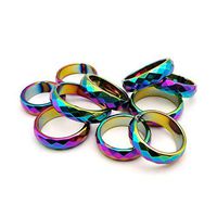 Morchic Rainbow Hematite Stone Multi Faceted Rings for Womens Mens Unisex, Anxiety Balance Root Chakra 6mm Thick (Pack of 10 Pcs Mixed Size)