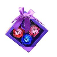 Sacow Artificial Flowers Gift Box, 4Pcs Bath Soap Scented Rose Flowers Valentine's Day Decor with Heart Shaped Box (B)