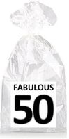 Fabulous 50th Birthday Black on White Party Favor Bags with Ties - 12pack