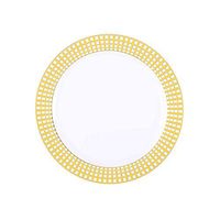 BalsaCircle 40 pcs 7.5-Inch White with Gold Trim Plastic Round Plates - Disposable Wedding Party Catering Tableware