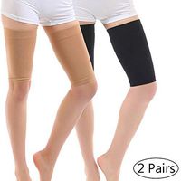 Thigh Compression Sleeve, Thigh Slimmer for Women Weight Loss, Elastic Upper Thighs Support Trimmers Slimming Shaper Wrap Helps Calories Fat Burning (2 Pairs) (Beige + Black)