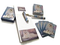 Dog Lover's Gift Set! - 4 Piece Bundle- One Custom Fine Art Writing Pen, One Matching Magnetic List Pad, One Matching Decorative Magnet, One Matching Deck Playing Cards (Maltese)