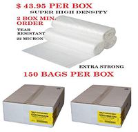 2 Box - Trash Bags, 55-60 Gallon - (150 Count\Box) (Clear) Super High Density Rolls (Heavy Duty Liners) 300 Bags Total (Wholesale Quantity)