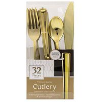 JAM Paper Premium Cutlery - Assorted Utensils Set - Metallic Gold - 32 Disposable Utensils/Box