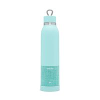 Aquio IBTB2QQ Double-wall Steel Insulated Hydration Bottle with Rechargeable Bluetooth Wireless Speaker, Powered by iHome, Seafoam