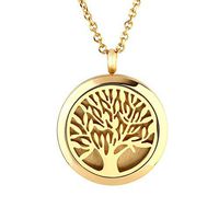 Zysta 30MM Hollow Flower Locket Pendant with Natural 7 Chakra Reiki Healing Stone Crystal Beads 24" Necklace Set w/Box