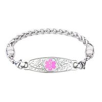 Divoti Custom Engraved Medical Alert Bracelets for Women, Stainless Steel Medical Bracelet, Medical ID Bracelet w/Free Engraving – Beautiful Olive Tag w/Wheat-Pink-6.0"