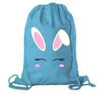 Easter Basket Backpack Bulk Cotton Drawstring Cinch Bags Easter Bunny Gift Bags - Bunny Face - Teal CA2725EasterDTG S5
