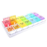Pill Organizer 2 Times a Day, 7 Day Pill Box AM/PM, Twice a Day Weekly Pill Case with Push Button, BPA Free Extra Large Medicine Organizer for Pills, Vitamins, Fish Oils, Supplements, Rainbow Colors