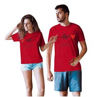 Valentine's Day Collection Heart Rate Arrow Print Tee Shirt Short Sleeve Blouse Crew Neck Basic Tank Tops for Men Women Couple Red XL